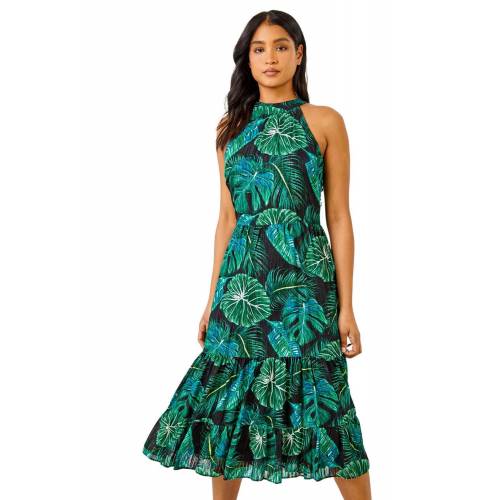 Bild von Roman Originals Textured Leaf Print Tiered Maxi Dress